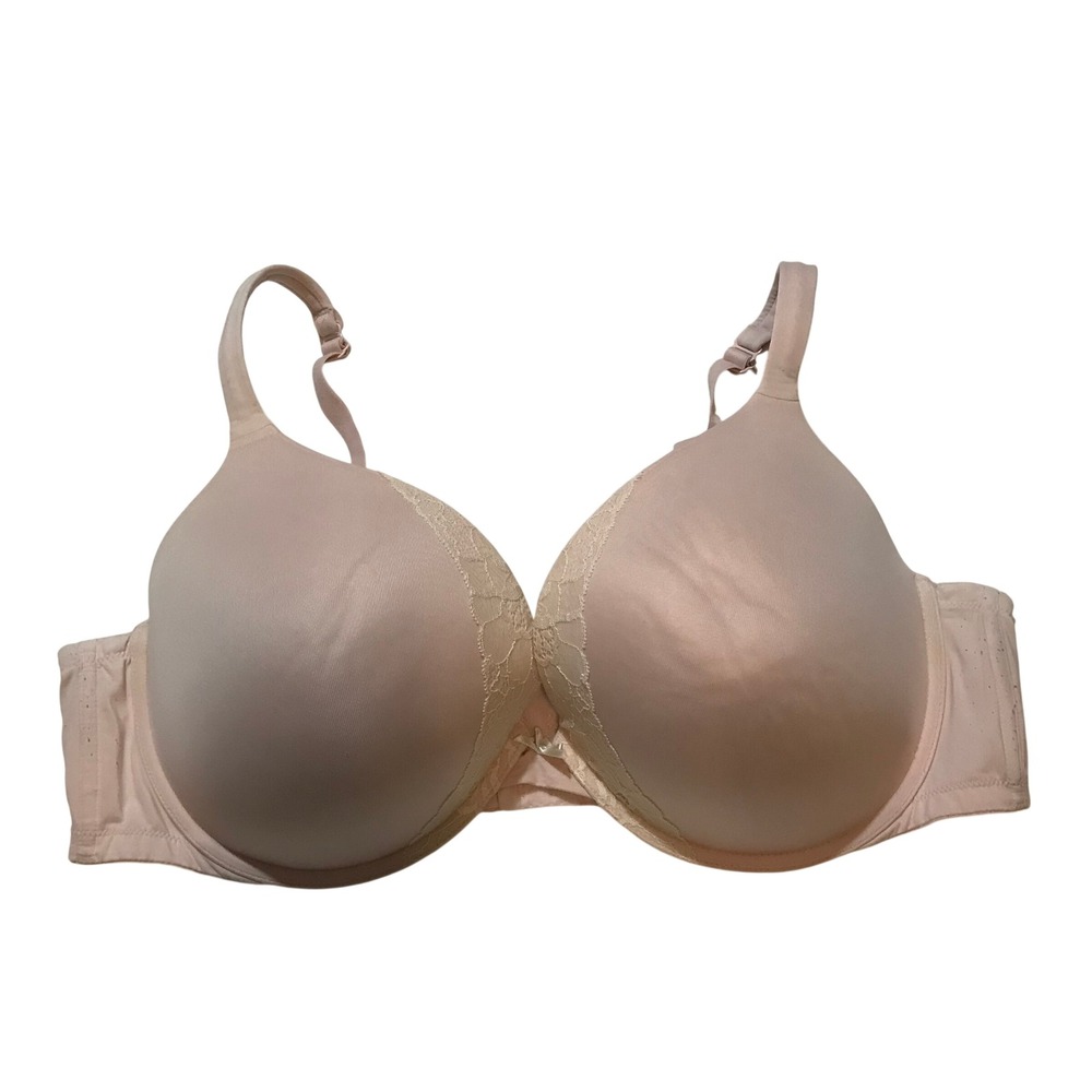 Cacique Boost Plunge Bra‎ 46DD Light Pink Underwire Lace Trim Lane Bryant